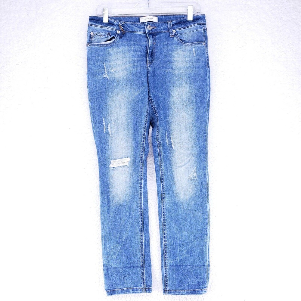 Promod Boutique Francise Jeans Women 6 Sky Blue Slightly Ripped Denim Pants
